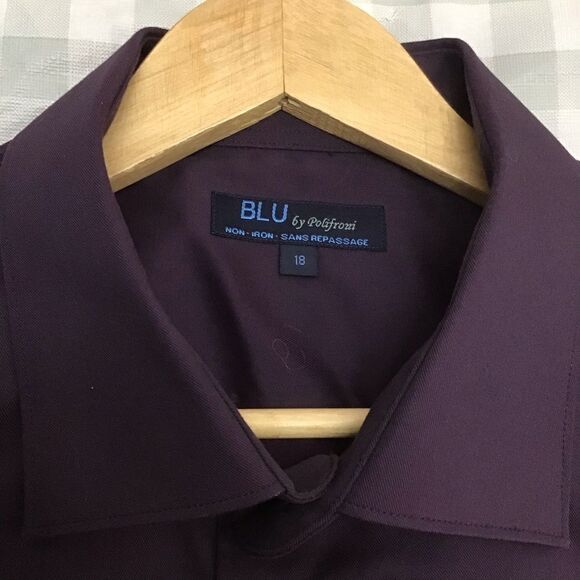 Blu by POLIFRONI men non iron purple dress button down shirt size 18 - Picture 2 of 11